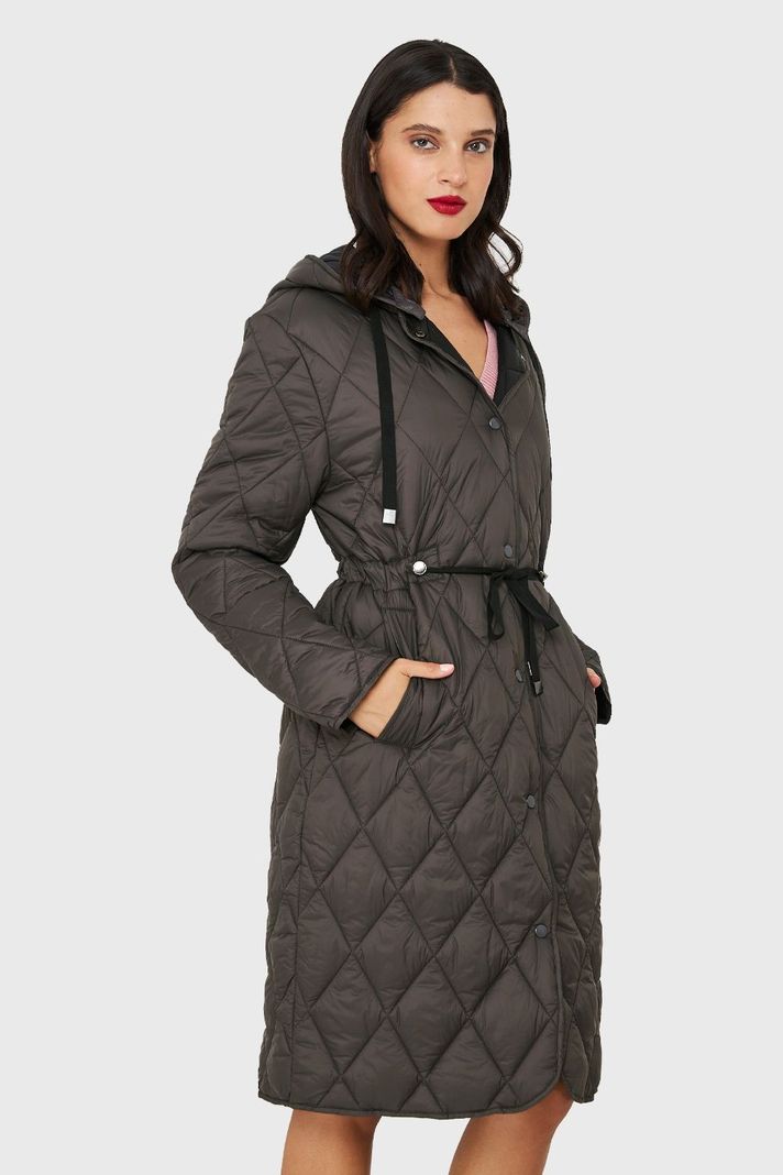 Parka Larga Quilt Cintura Ajustable Gris Nicopoly-2