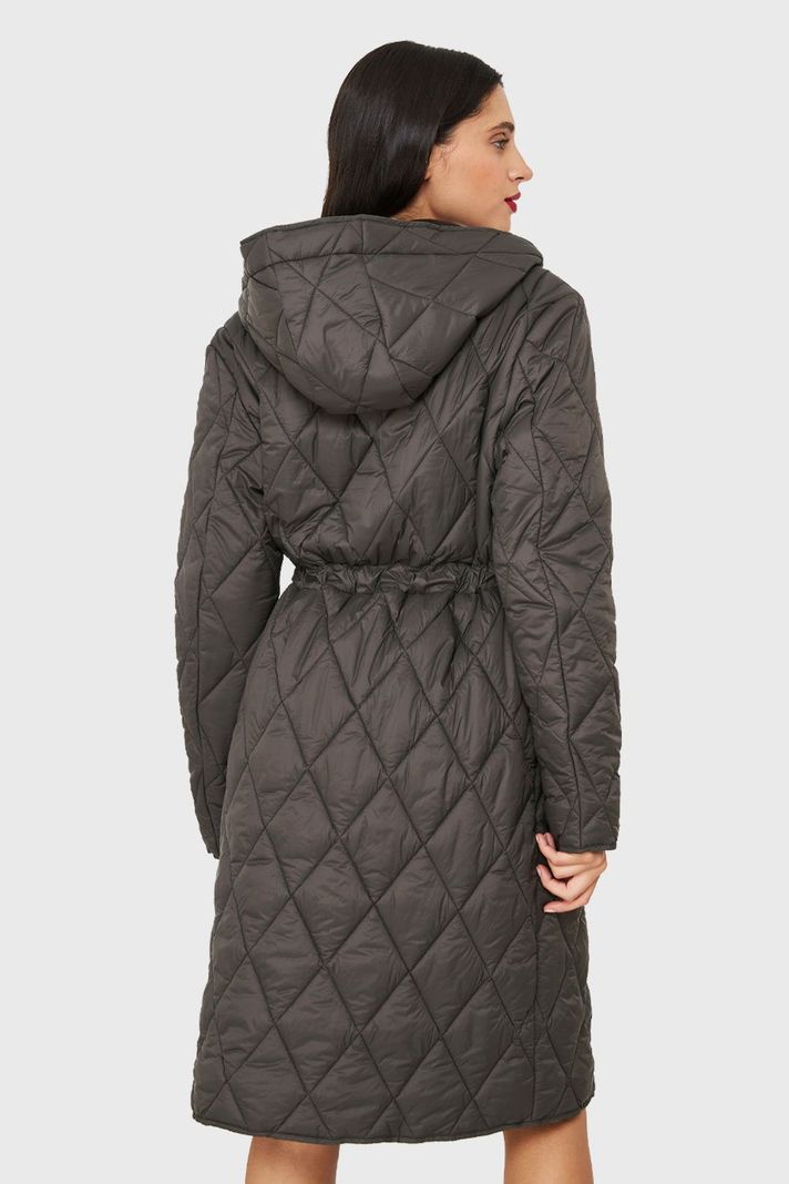 Parka Larga Quilt Cintura Ajustable Gris Nicopoly-3