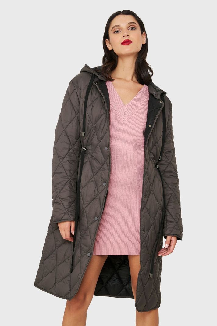 Parka Larga Quilt Cintura Ajustable Gris Nicopoly-4