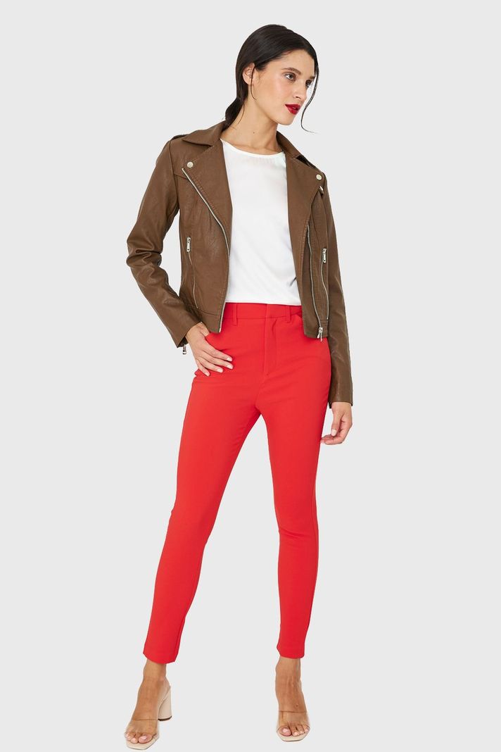 Chaqueta Biker Ecocuero Corta Café Nicopoly-1