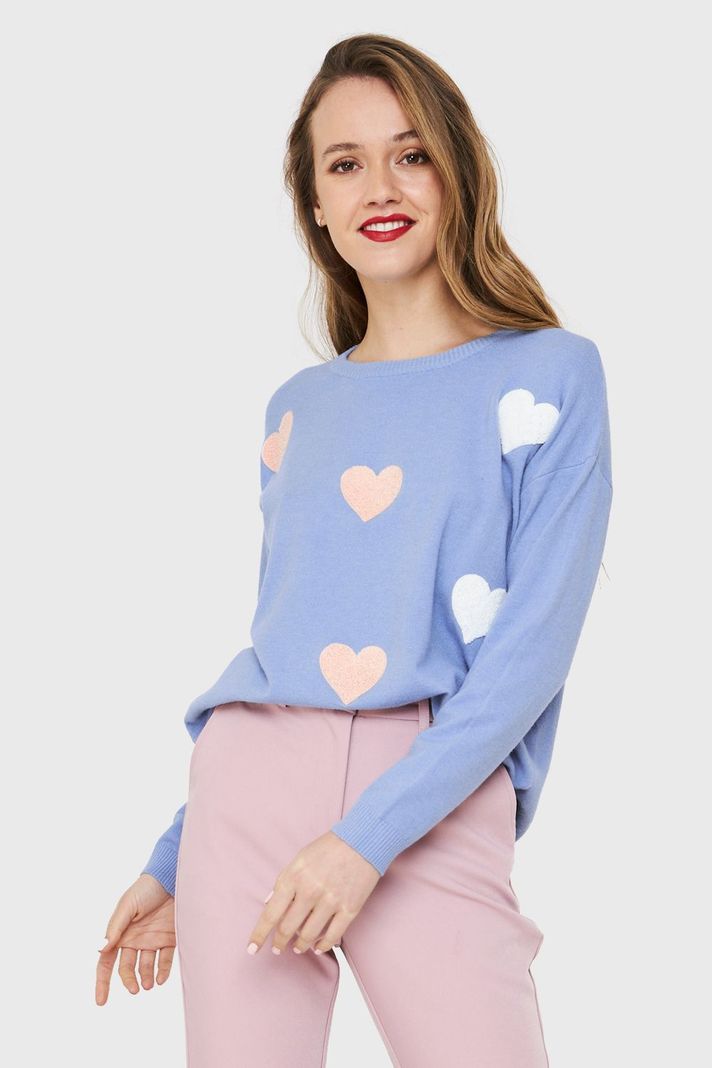 Sweater Corazones Celeste Nicopoly