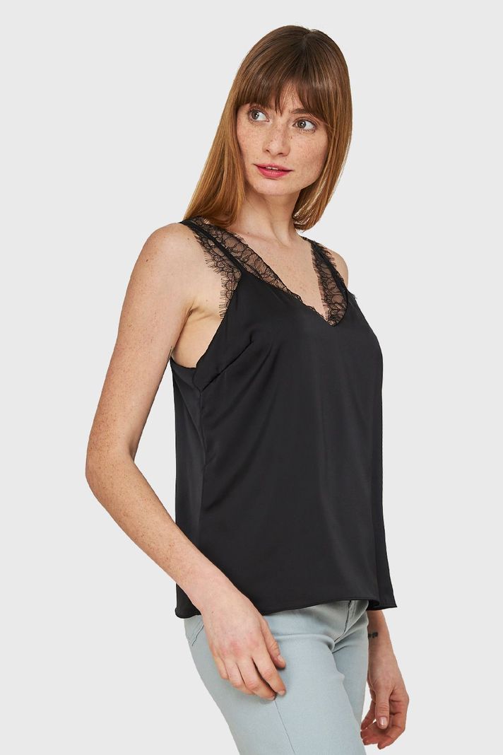 Blusa Satín Encaje Tirante Ancho Negro Nicopoly-2