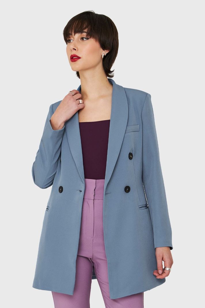 Blazer Largo Cuatro Botones Celeste Nicopoly-4