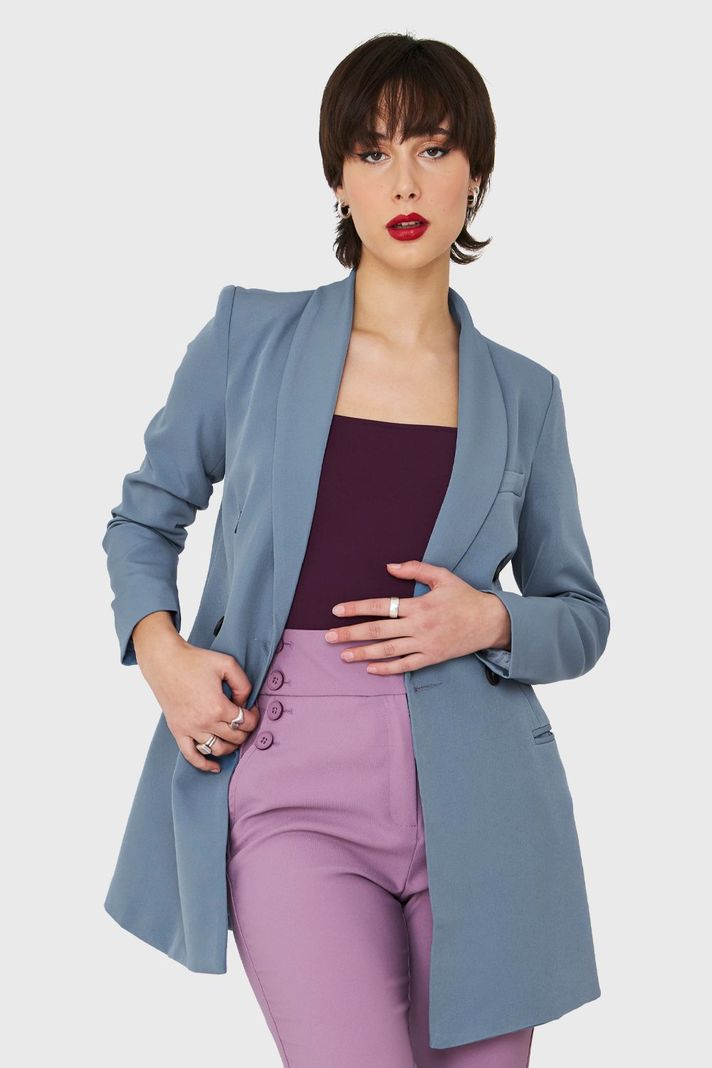 Blazer Largo Cuatro Botones Celeste Nicopoly-0