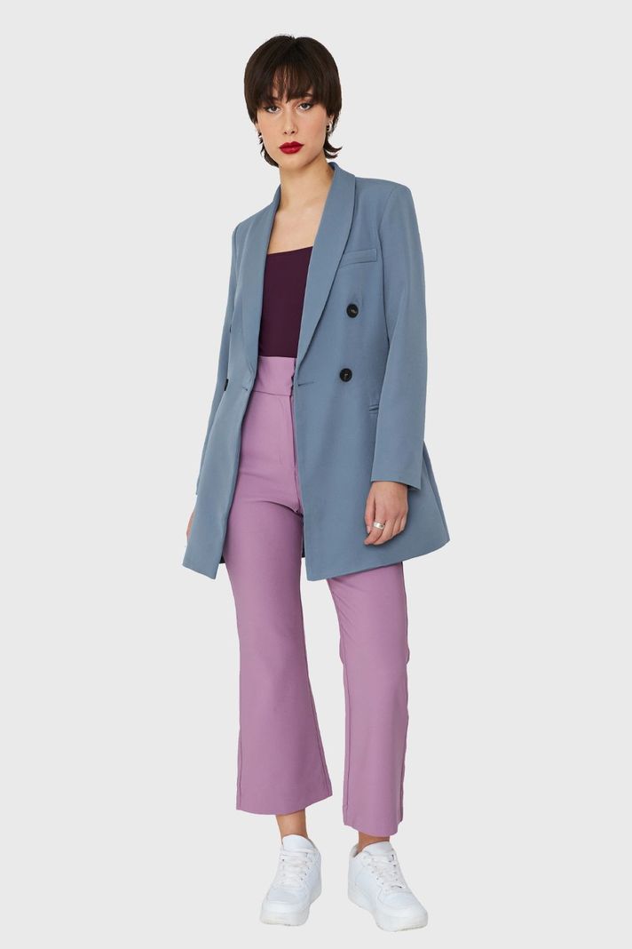 Blazer Largo Cuatro Botones Celeste Nicopoly-1