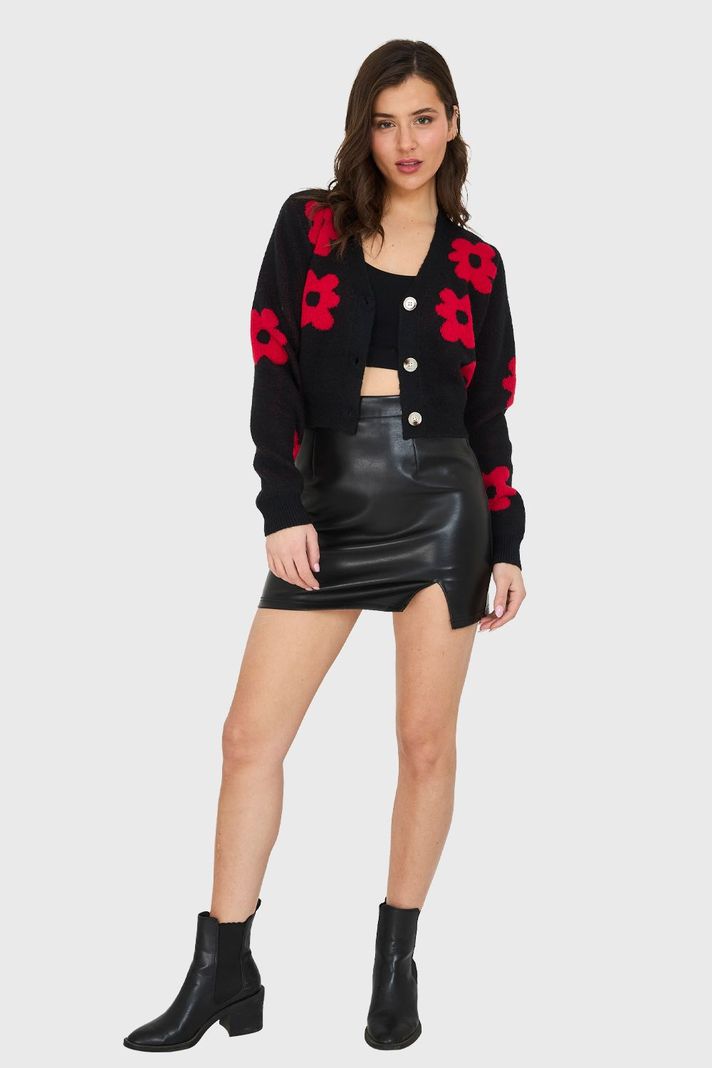 Cárdigan Crop Flores Negro Nicopoly-1