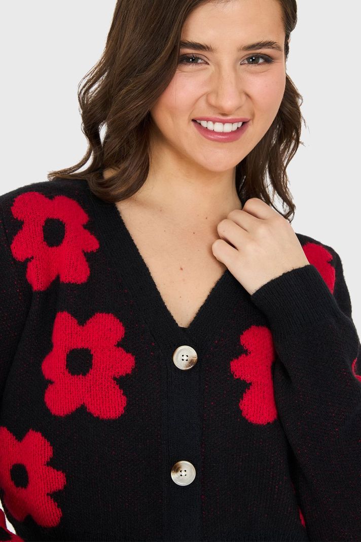 Cárdigan Crop Flores Negro Nicopoly-5