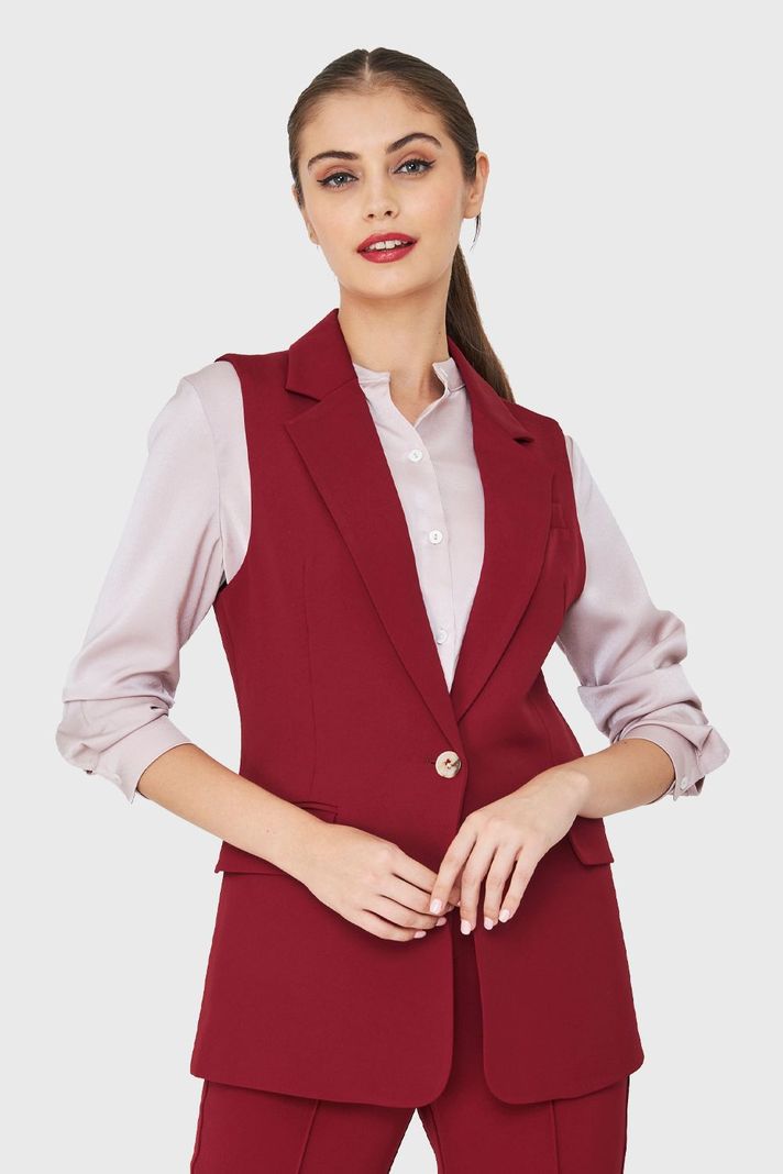 Blazer Sin Mangas Botón Burdeos Nicopoly-0