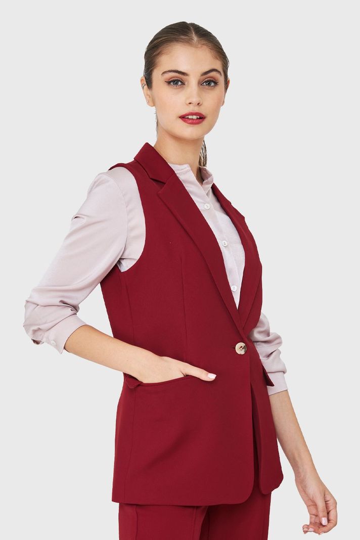 Blazer Sin Mangas Botón Burdeos Nicopoly-2