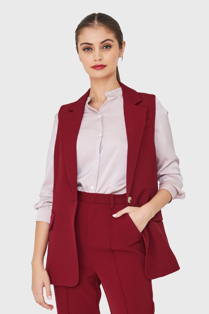 Blazer Sin Mangas Botón Burdeos Nicopoly-4