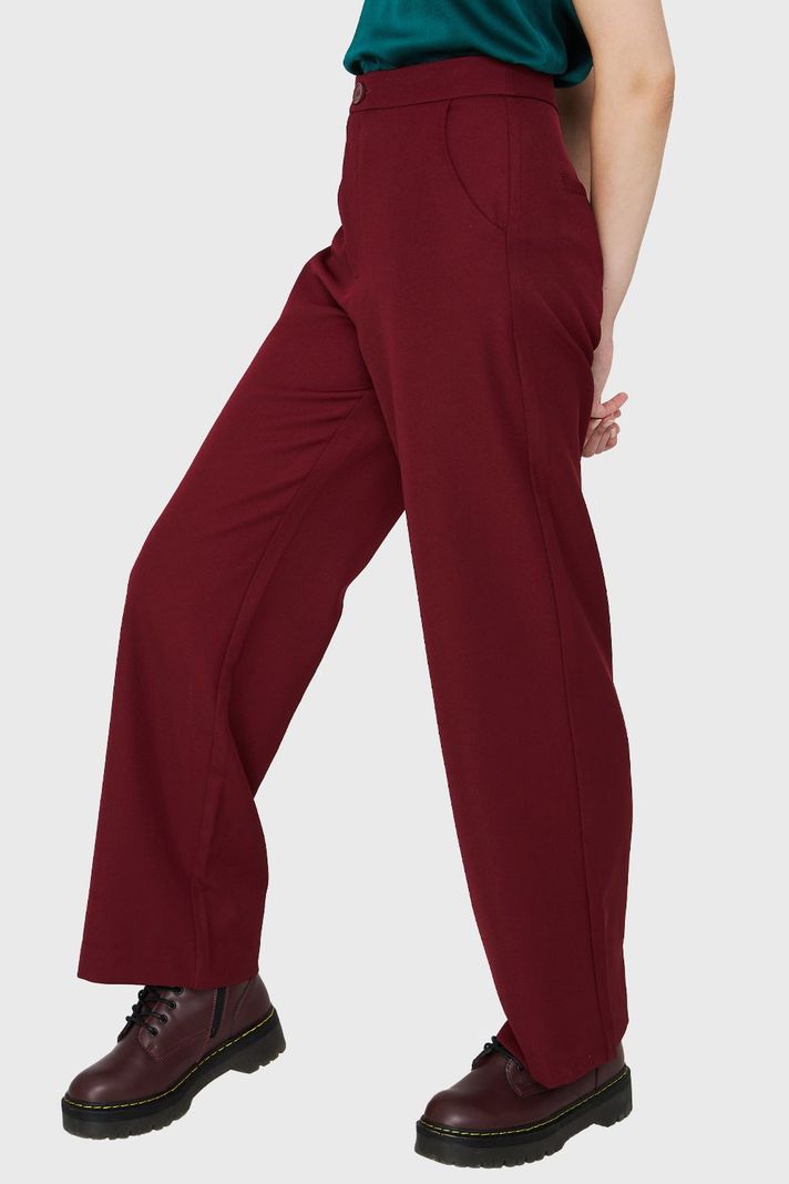 Pantalón Recto Botones Burdeos Nicopoly-2