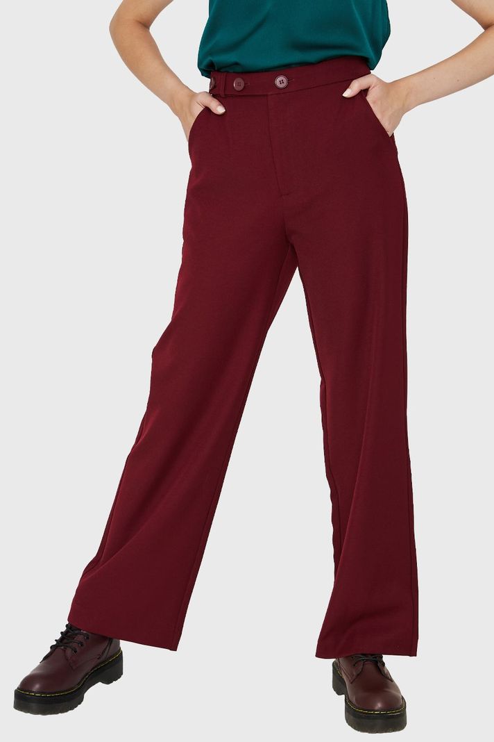Pantalón Recto Botones Burdeos Nicopoly-0