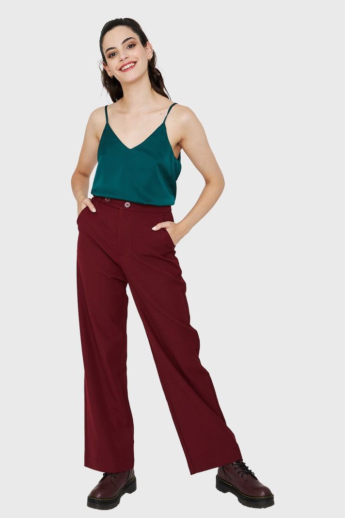 Pantalón Recto Botones Burdeos Nicopoly-1