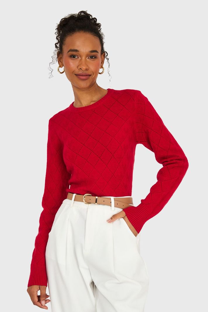Sweater Diseño Rombos Rojo Nicopoly-0