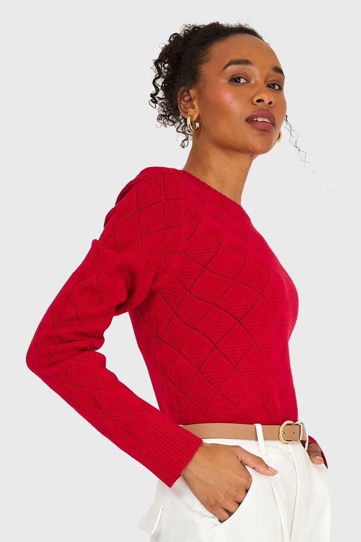 Sweater Diseño Rombos Rojo Nicopoly-2