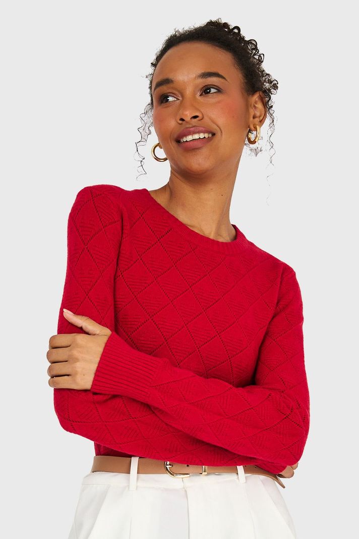 Sweater Diseño Rombos Rojo Nicopoly-4