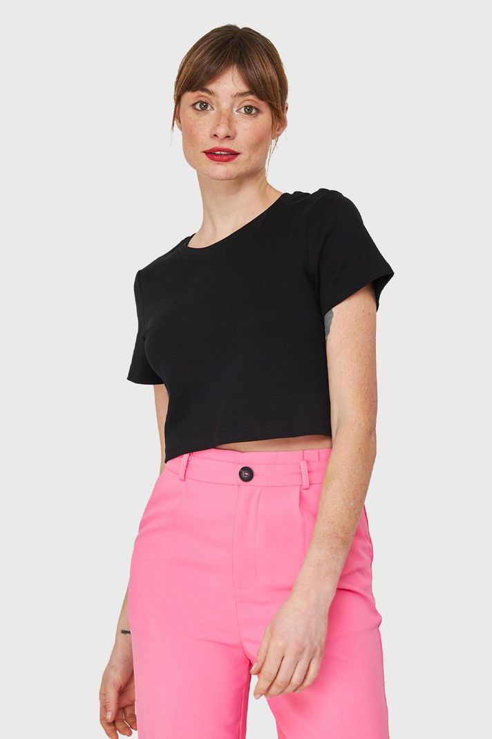 Polera Crop Básica Manga Corta Negro Nicopoly