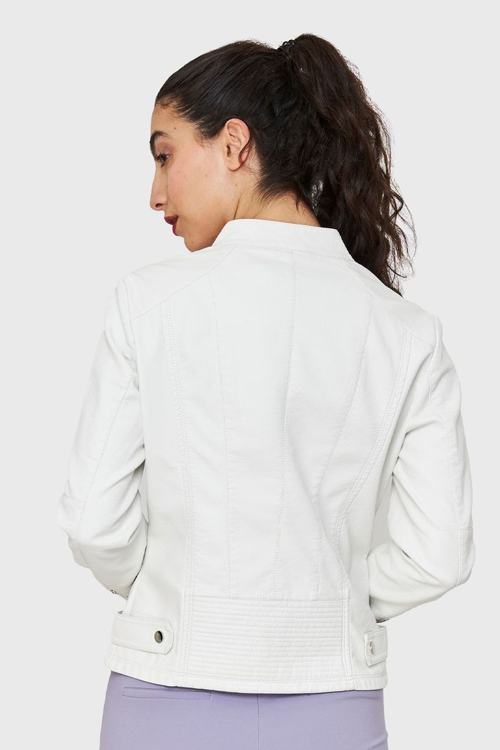 Chaqueta Cuello Mao Ecocuero Blanco Nicopoly-3