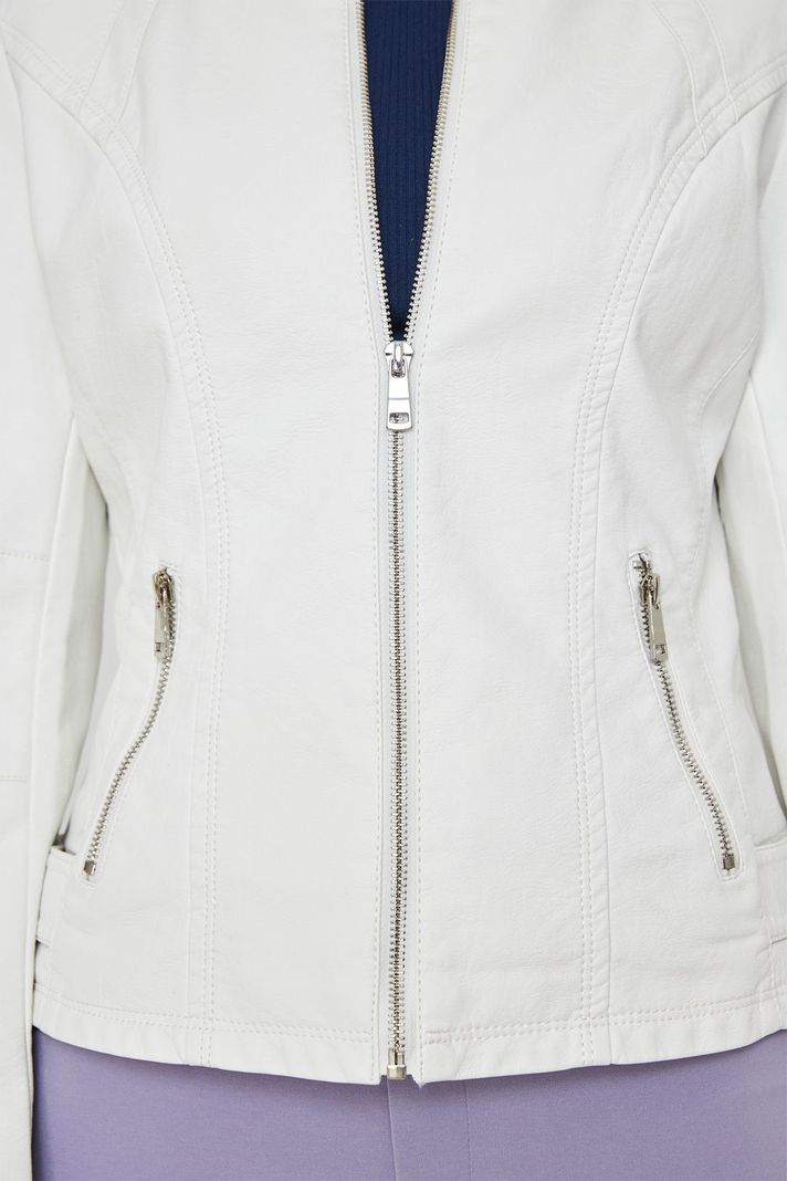 Chaqueta Cuello Mao Ecocuero Blanco Nicopoly-5