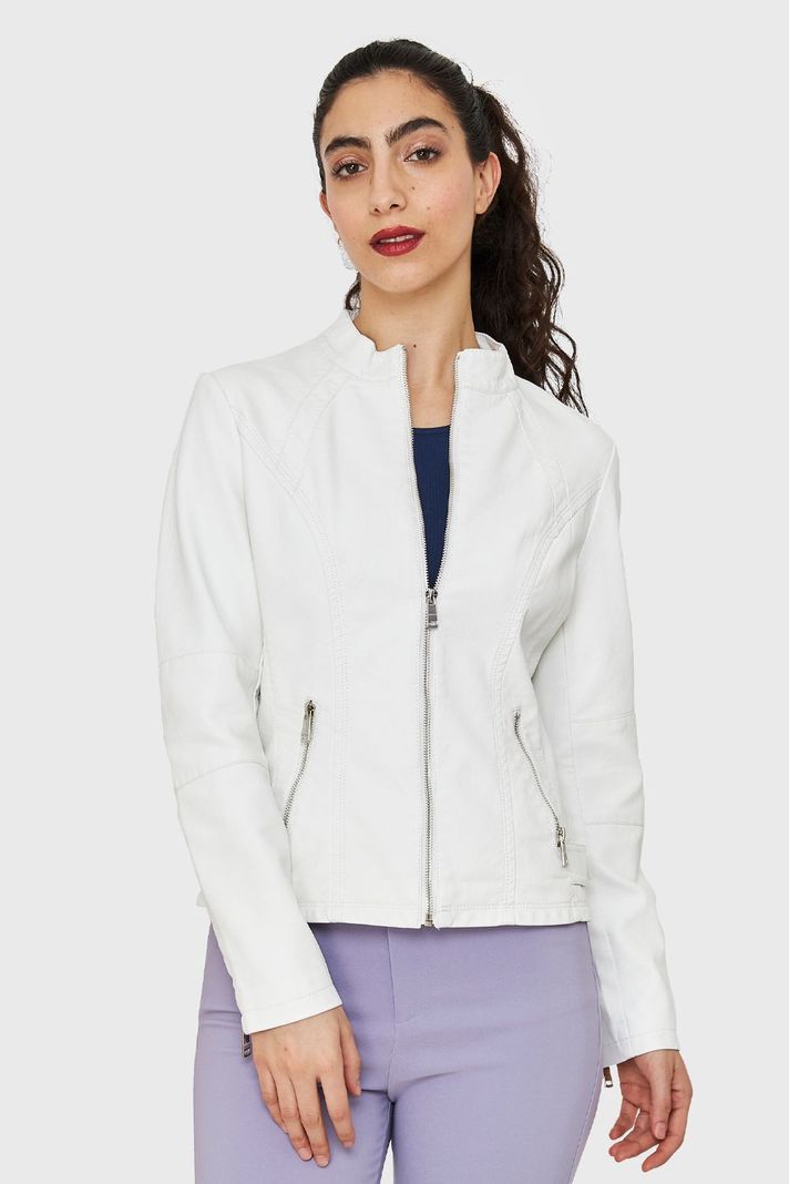 Chaqueta Cuello Mao Ecocuero Blanco Nicopoly-0