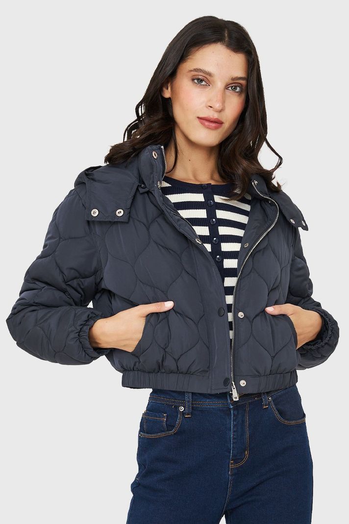 Parka Corta Quilt Con Gorro Azul Marino Nicopoly-0