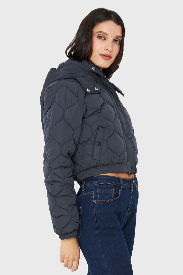 Parka Corta Quilt Con Gorro Azul Marino Nicopoly-2