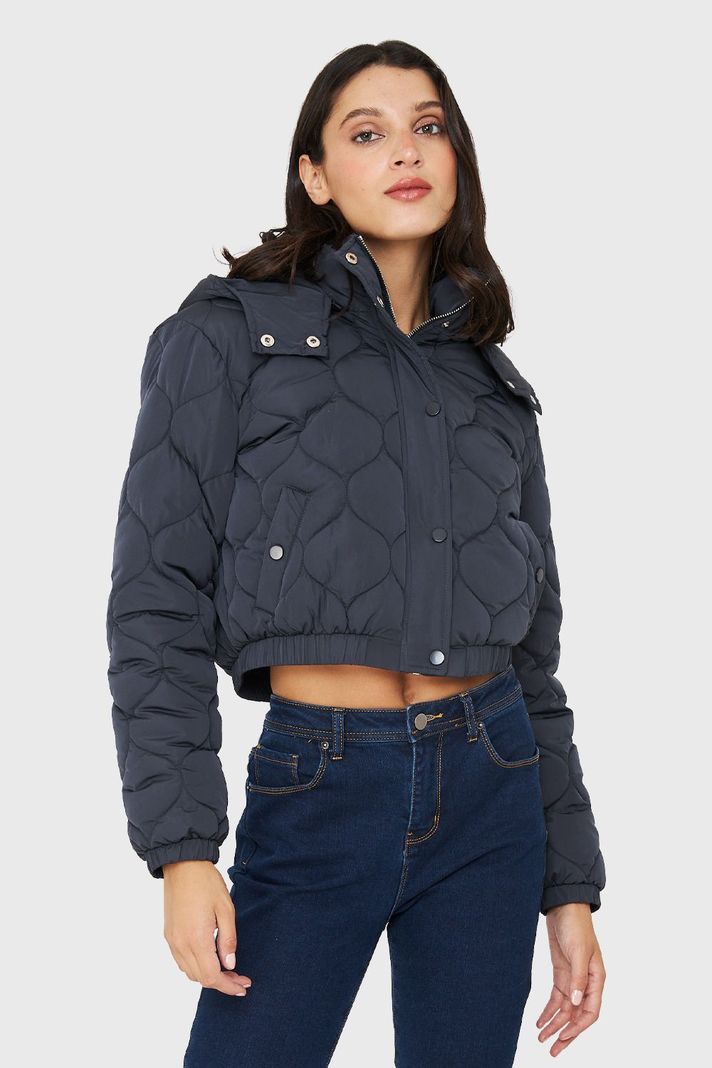 Parka Corta Quilt Con Gorro Azul Marino Nicopoly-4