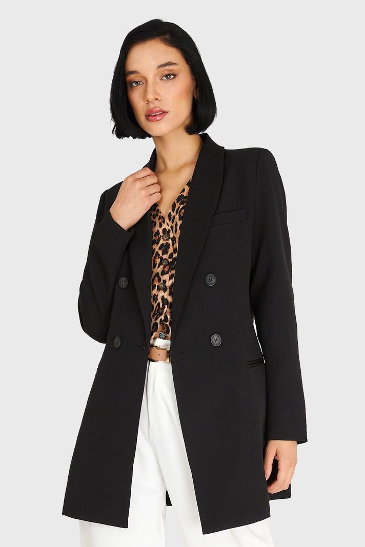 Blazer Largo Cuello Cruzado Negro Nicopoly-0
