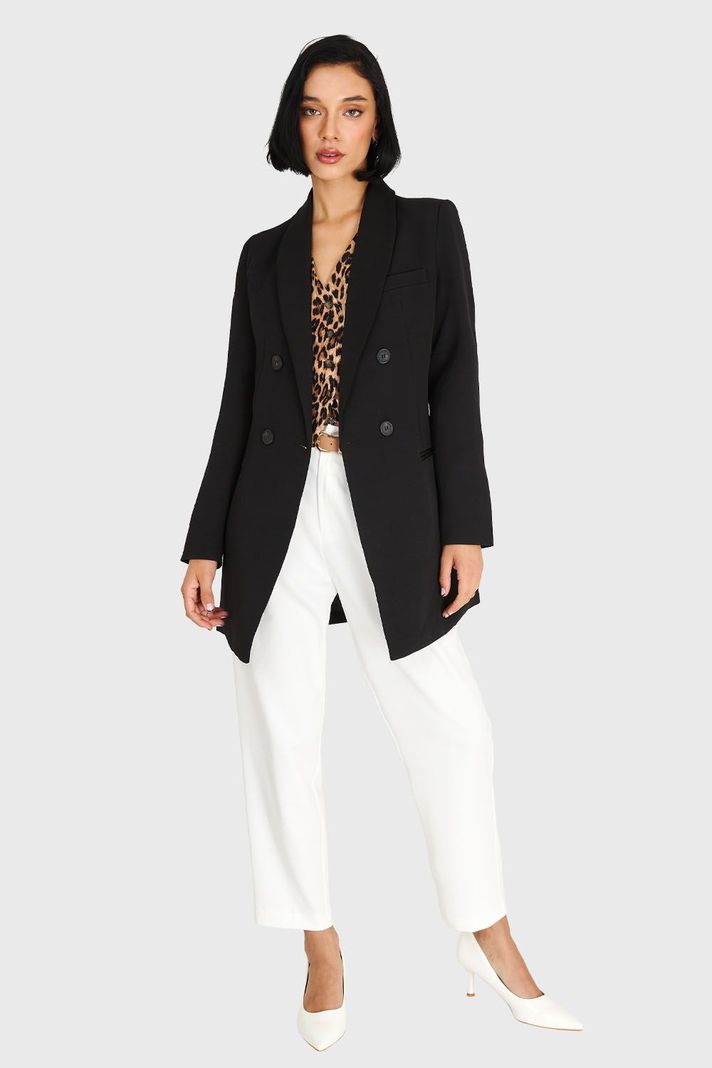 Blazer Largo Cuello Cruzado Negro Nicopoly-1