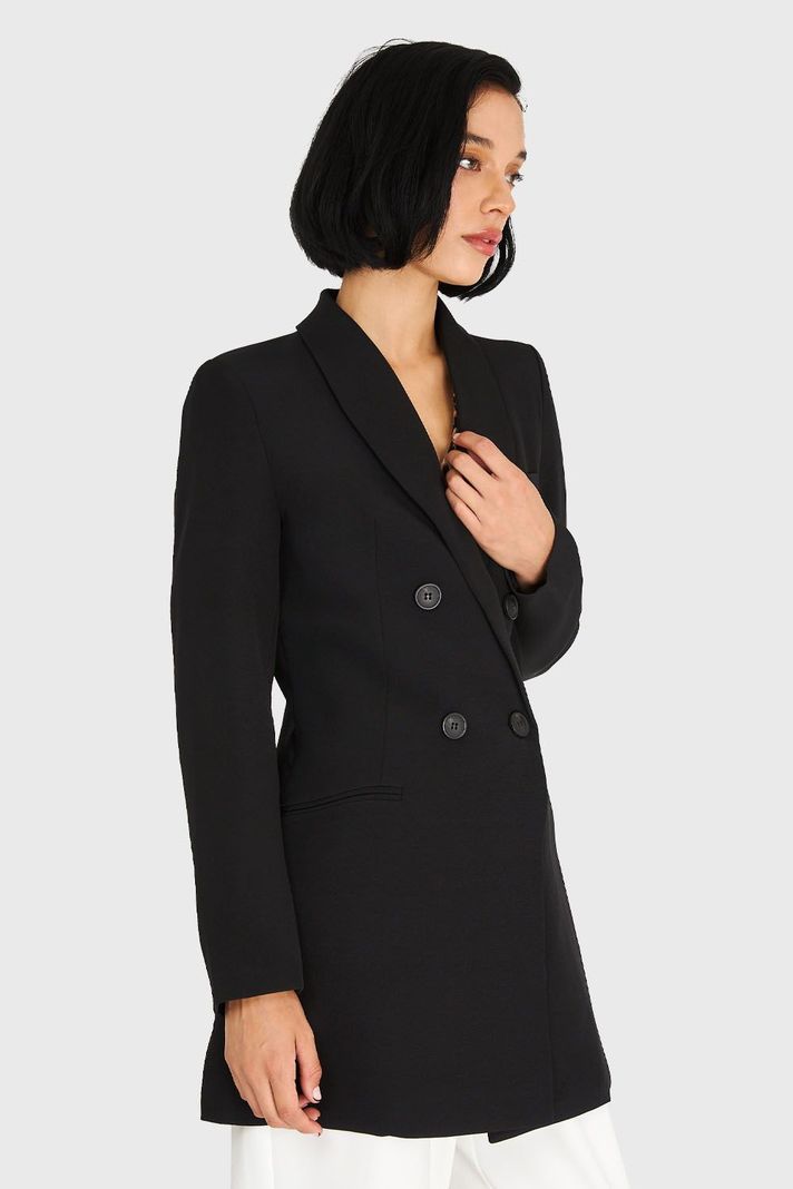 Blazer Largo Cuello Cruzado Negro Nicopoly-2