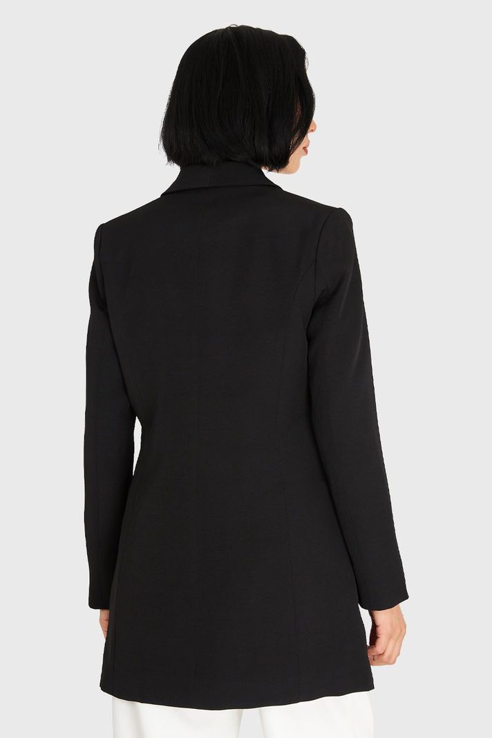 Blazer Largo Cuello Cruzado Negro Nicopoly-3