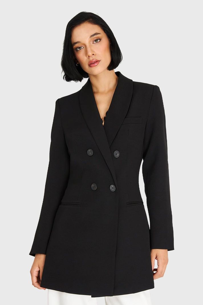 Blazer Largo Cuello Cruzado Negro Nicopoly-4