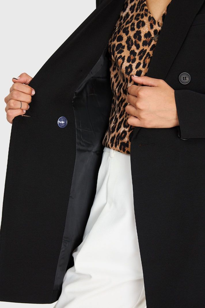 Blazer Largo Cuello Cruzado Negro Nicopoly-5