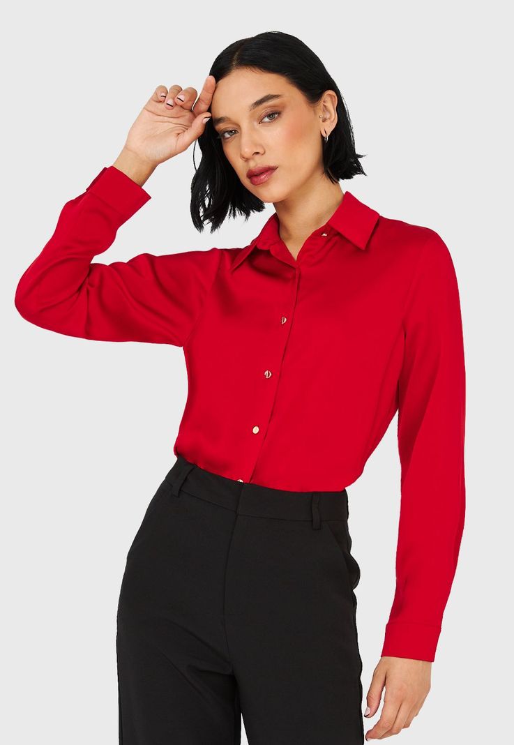 Camisa Básica Tipo Satín Rojo Nicopoly-0