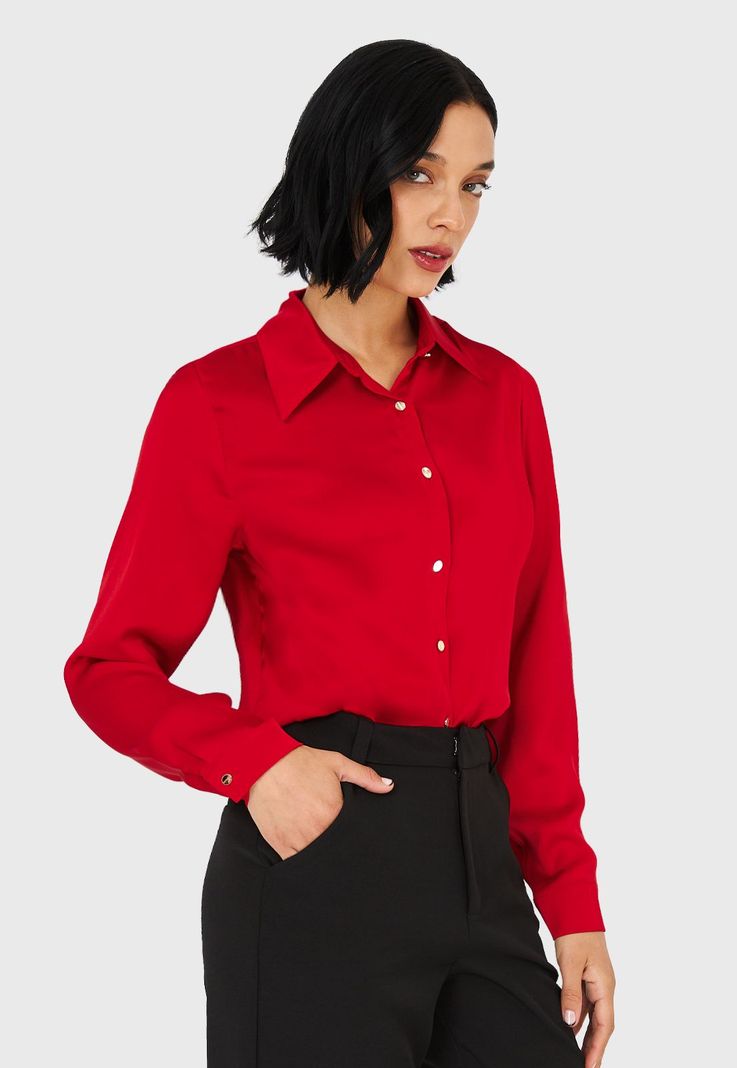Camisa Básica Tipo Satín Rojo Nicopoly-2