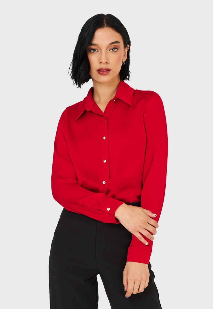 Camisa Básica Tipo Satín Rojo Nicopoly-4