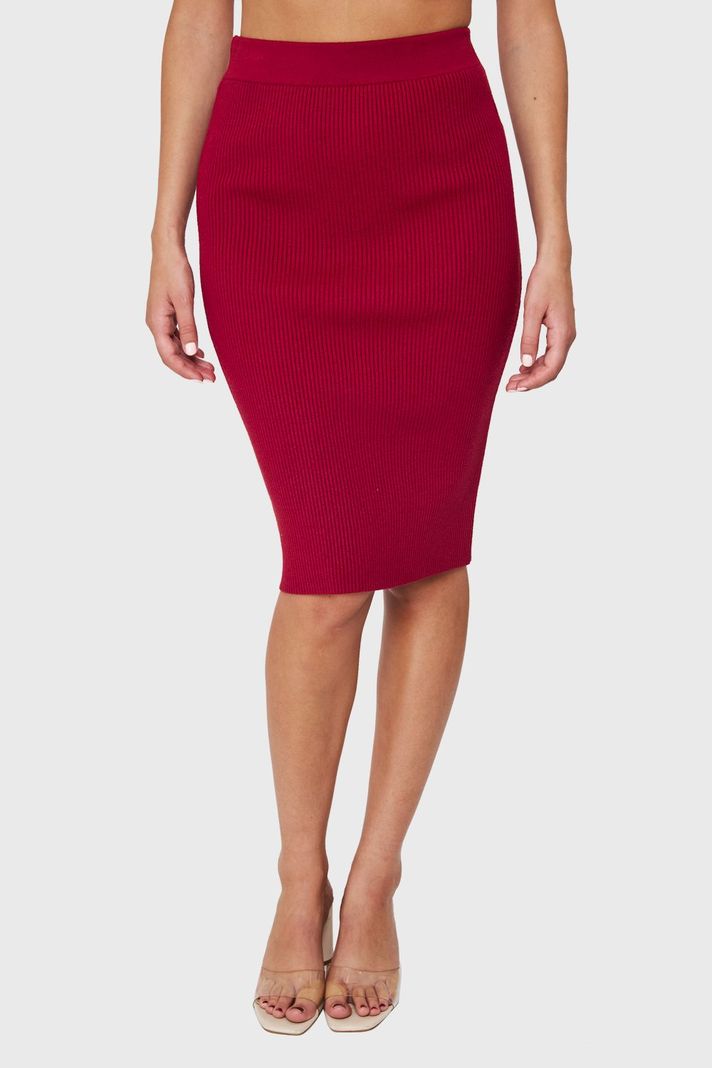 Falda Midi Acanalada Burdeos Nicopoly-0