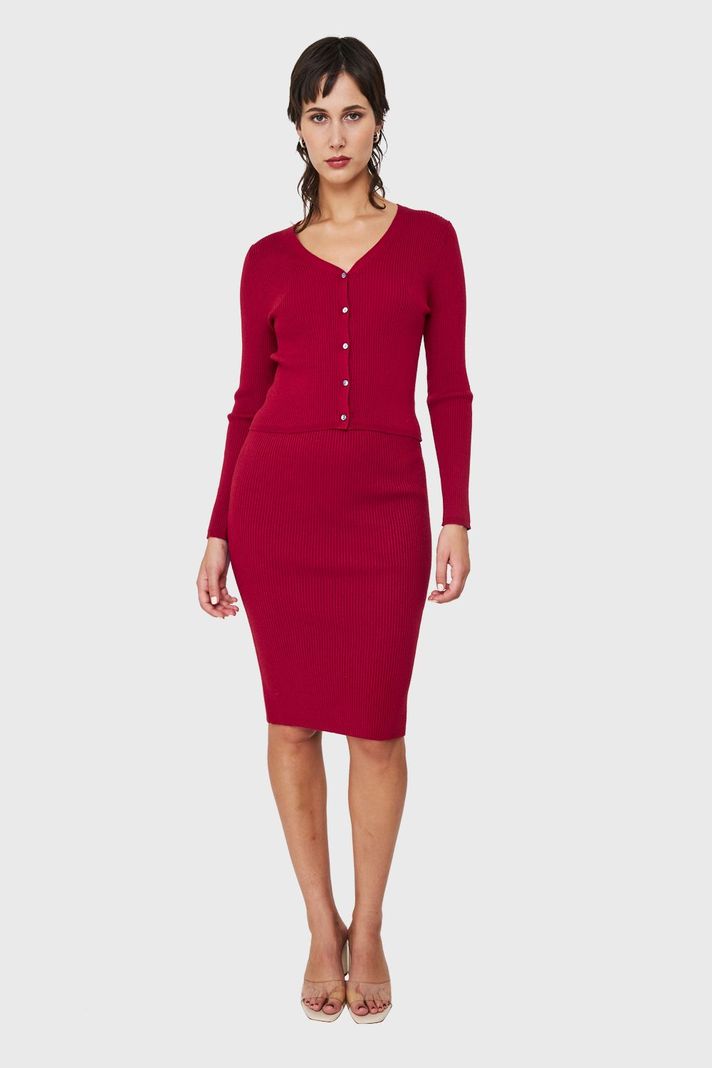 Falda Midi Acanalada Burdeos Nicopoly-1