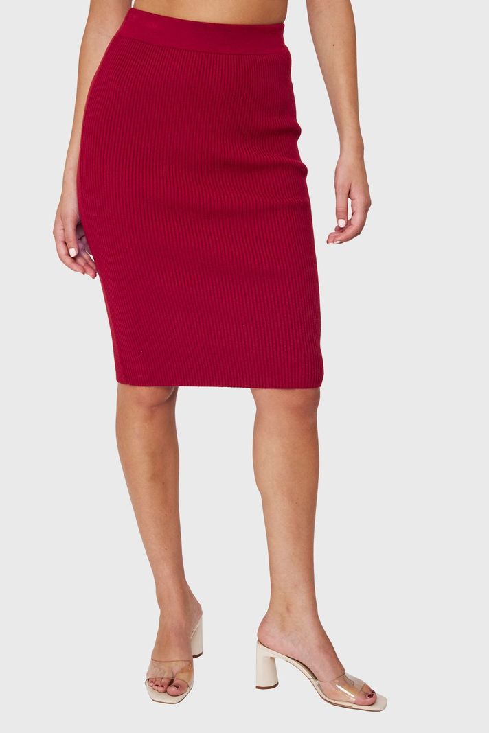 Falda Midi Acanalada Burdeos Nicopoly-4
