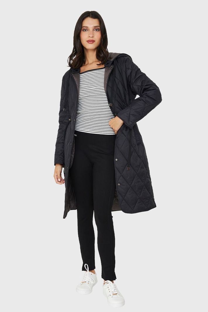 Parka Larga Quilt Cintura Ajustable Negro Nicopoly-1