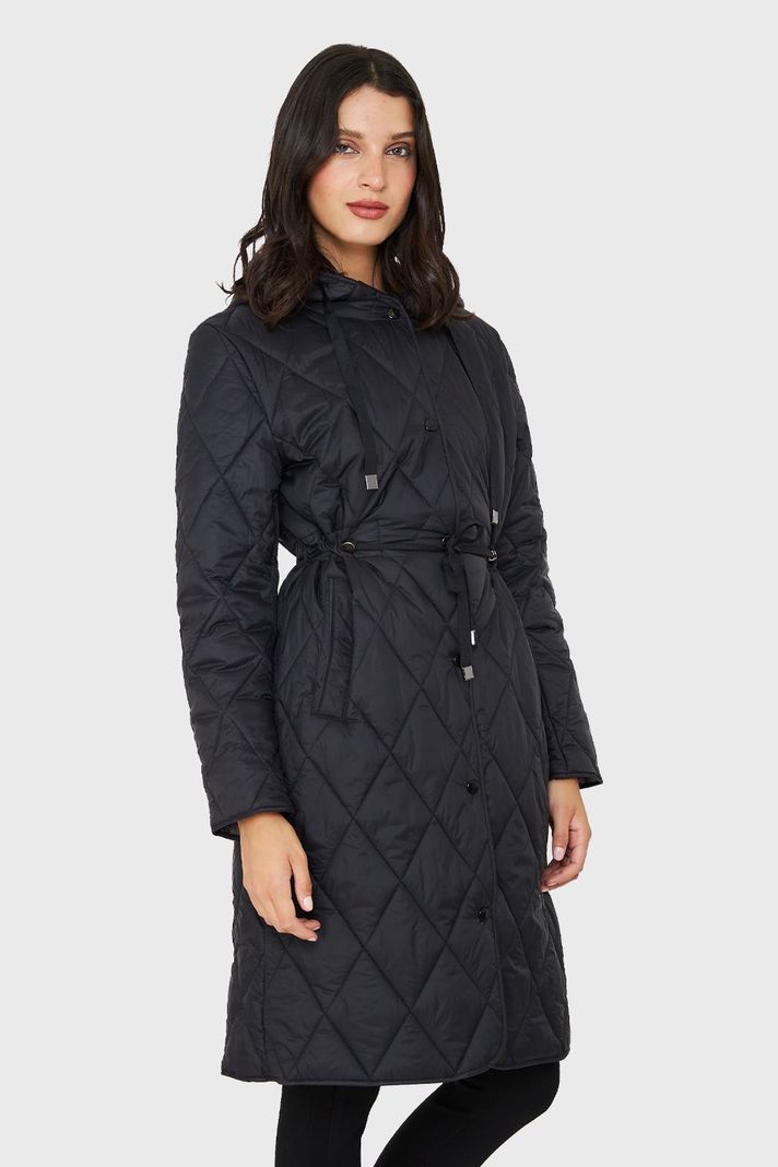 Parka Larga Quilt Cintura Ajustable Negro Nicopoly-2