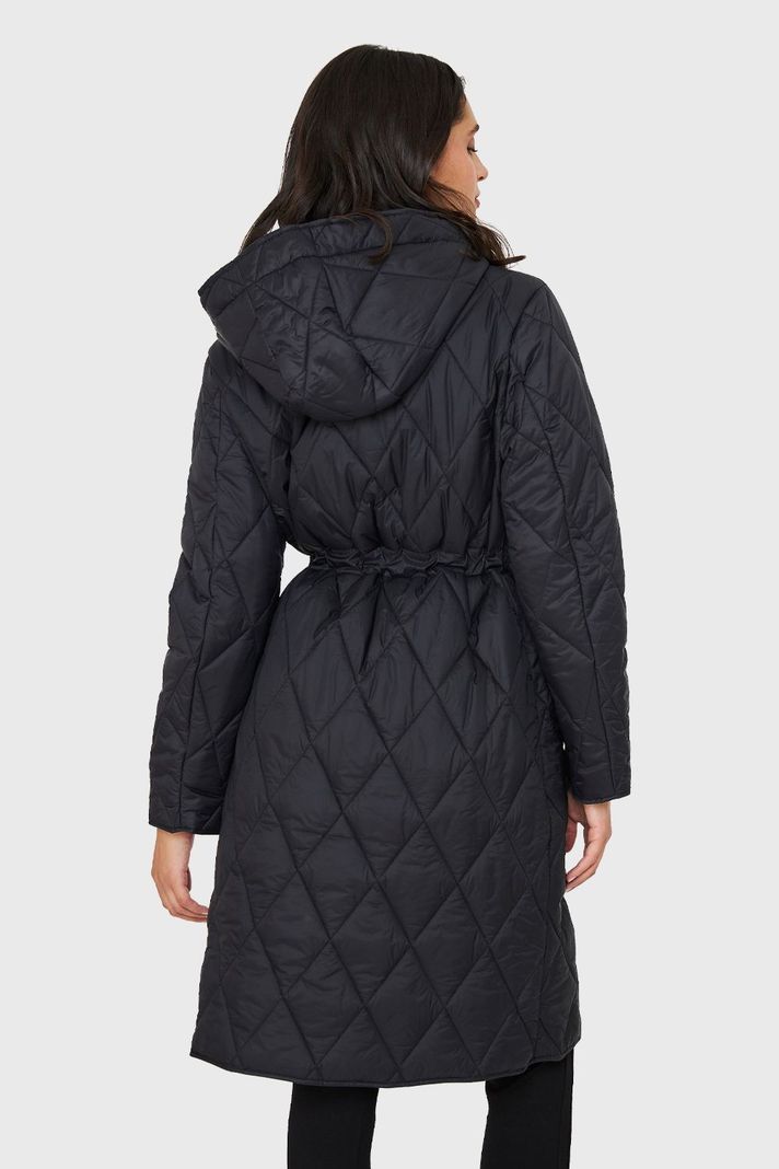 Parka Larga Quilt Cintura Ajustable Negro Nicopoly-3