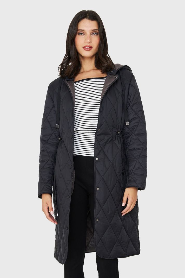 Parka Larga Quilt Cintura Ajustable Negro Nicopoly-4