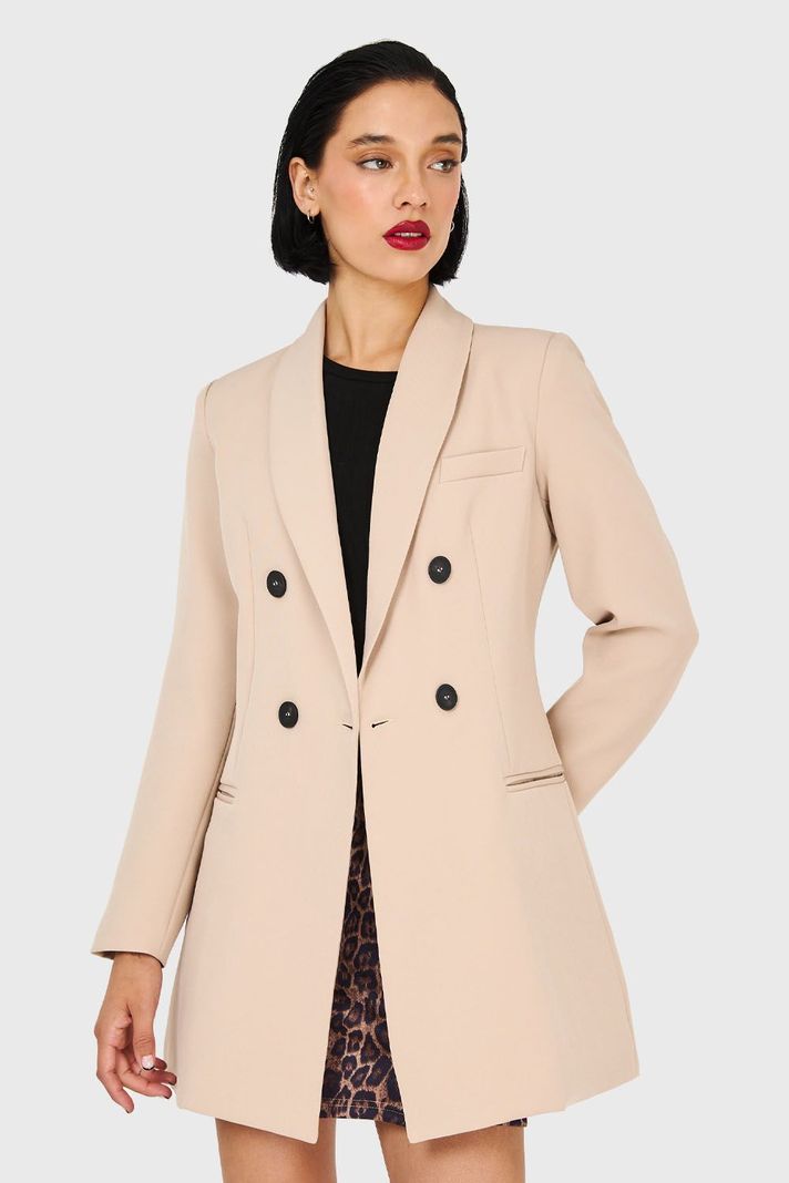 Blazer Largo Cuello Cruzado Khaki Nicopoly-0