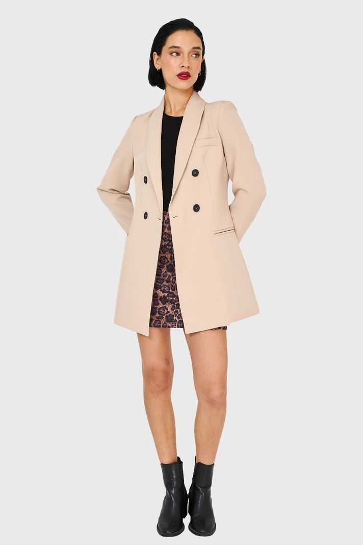 Blazer Largo Cuello Cruzado Khaki Nicopoly-1