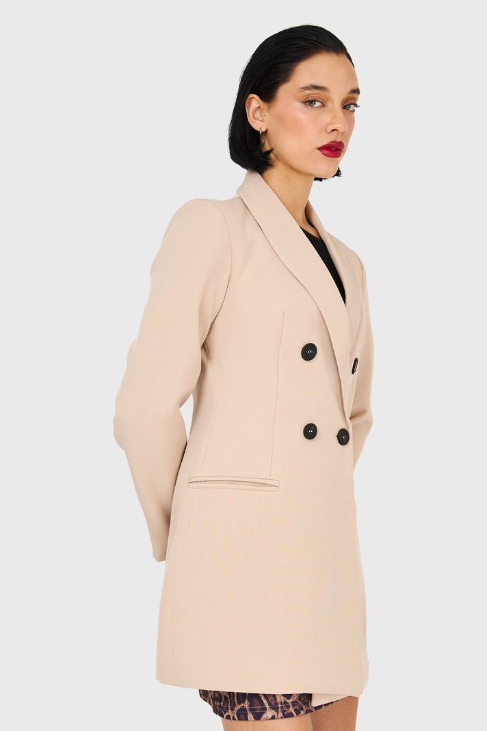 Blazer Largo Cuello Cruzado Khaki Nicopoly-2