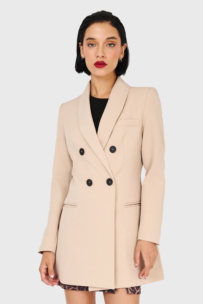 Blazer Largo Cuello Cruzado Khaki Nicopoly-4