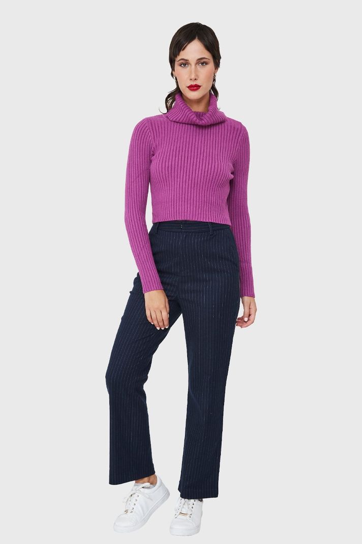 Sweater Crop Cuello Tortuga Magenta Nicopoly-1