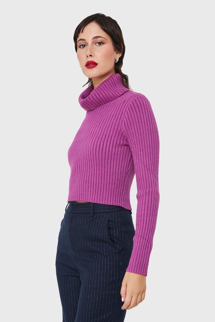 Sweater Crop Cuello Tortuga Magenta Nicopoly-2