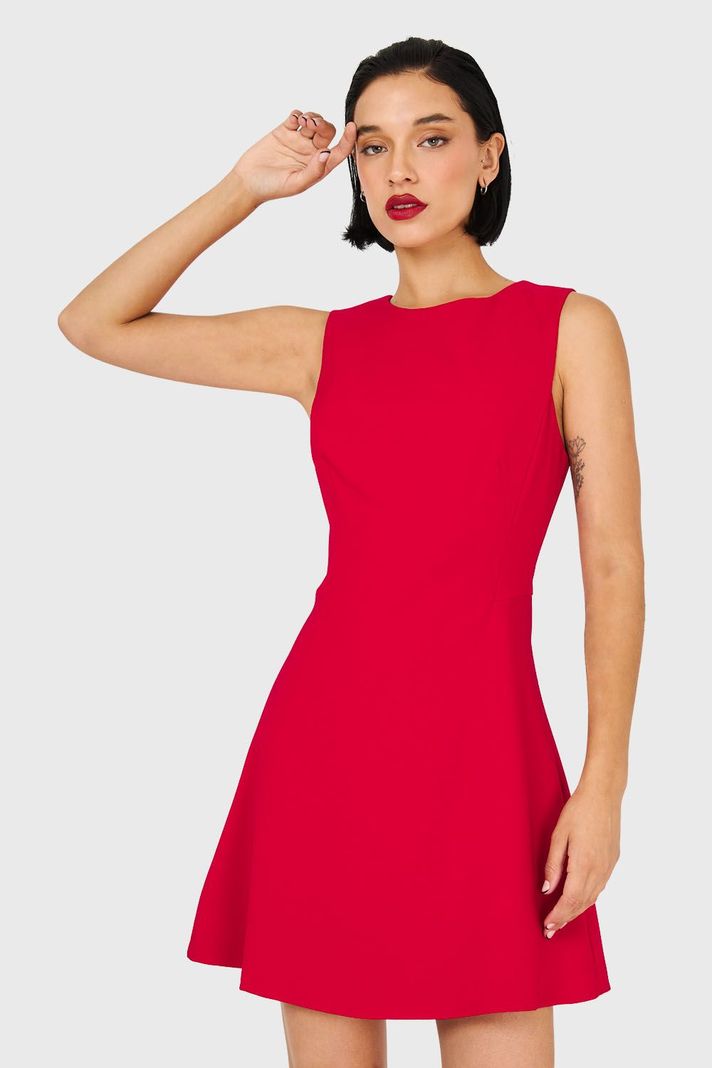 Vestido Corto Sin Mangas Rojo Nicopoly-0